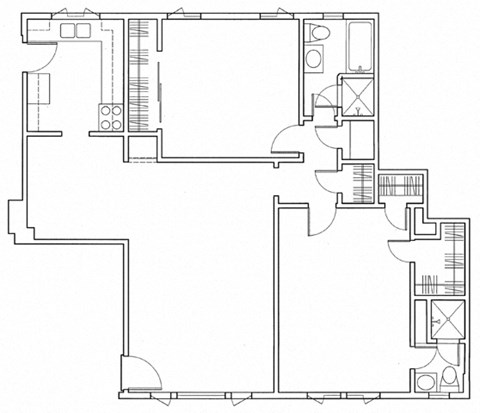 Floor plan for 2 beds, 2 baths, 1121 sqft